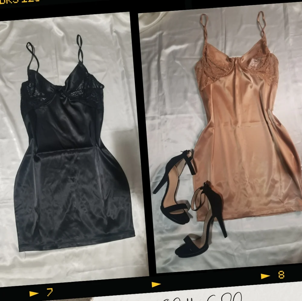 Satin Style Lace Mini Slip Dress- Champagne - Picture 7 of 7
